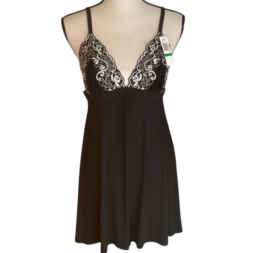 NWT Jezebel Black Demeure Babydoll Chemise, Size Large Lace